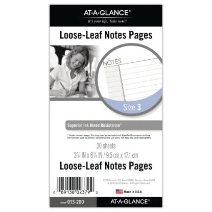 Picture of AT-A-GLANCE Undated Notes Pages, Loose-Leaf , 6 Ring, Portable Size, 3 3/4in x 6 3/4in