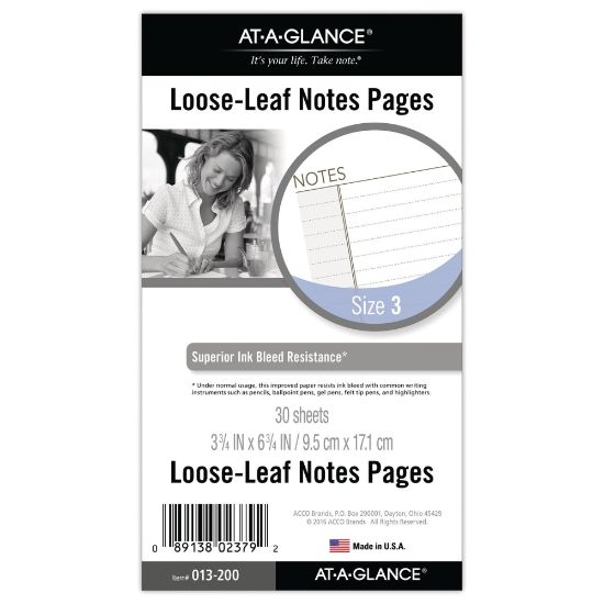 Picture of AT-A-GLANCE Undated Notes Pages, Loose-Leaf , 6 Ring, Portable Size, 3 3/4in x 6 3/4in