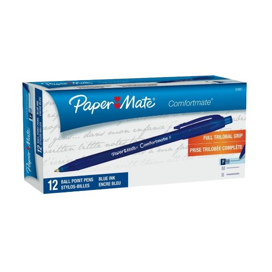 Picture of Paper Mate Comfortmate Ultra Retractable Ballpoint Pens, Fine Point, 0.8 mm, Blue Barrel, Blue Ink, Pack Of 12