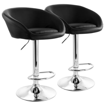 Picture of Elama Adjustable Faux Leather Swivel Bar Stools, Black/Chrome, Set Of 2 Stools