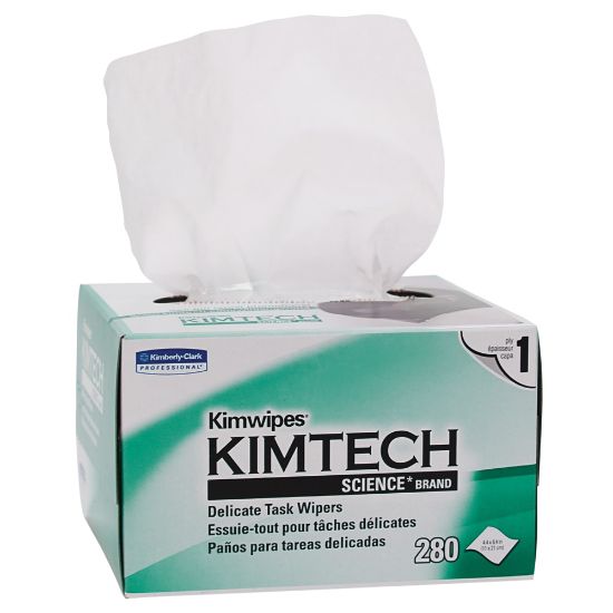 Picture of KIMTECH Kimwipes 1-Ply Delicate Task Wipers, 4-7/16in x 8-7/16in, White, Box Of 280 Wipes