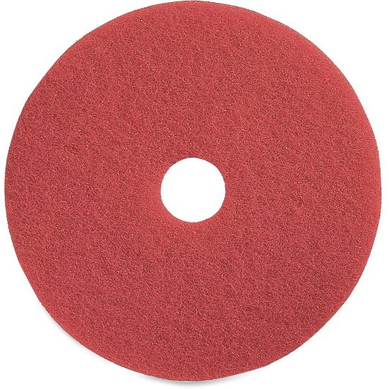 Picture of Genuine Joe Red Buffing Floor Pad - 16in Diameter - 5/Carton x 16in Diameter x 1in Thickness - Floor, Buffing, Scrubbing - 175 rpm to 350 rpm Speed Supported - Flexible, Resilient, Rotate, Dirt Remover, Scuff Mark Remover, Heel Mark Remover - Fiber - Red