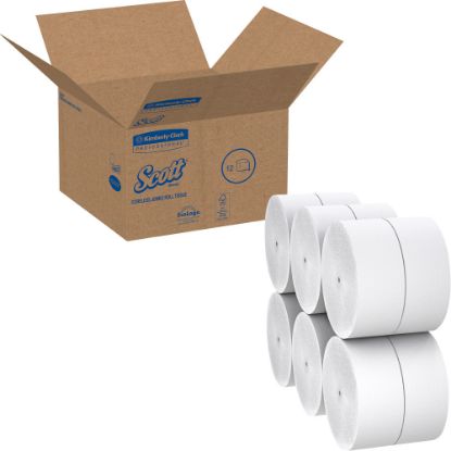 Picture of Scott Coreless High-Capacity Jumbo Roll Toilet Paper - 1 Ply - 3.78in x 2300 ft - 9in Roll Diameter - White - Fiber - 12 / Carton