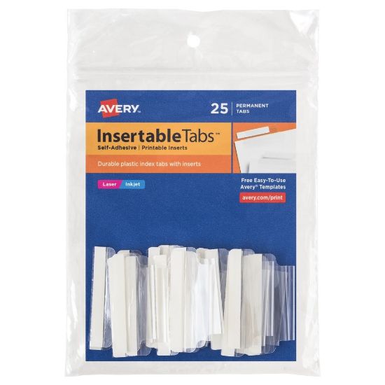 Picture of Avery Insertable Self-Adhesive Index Tabs With Printable Inserts, 1.5in, Clear, Pack Of 25