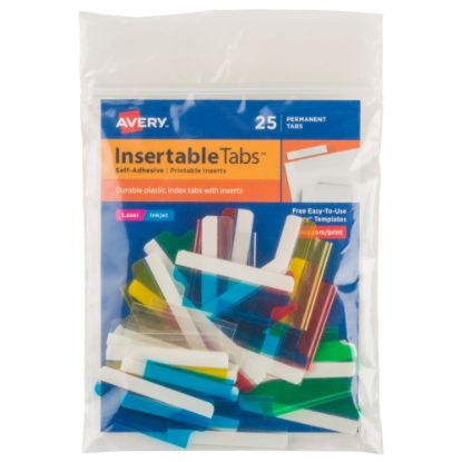 Picture of Avery Insertable Self-Adhesive Index Tabs With Printable Inserts, 1-1/2in, Assorted (Blue, Clear, Green, Red, Yellow), Pack Of 25