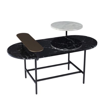 Picture of SEI Arcklid Faux Marble Cocktail Table, 23inH x 42inW x 30inD, Black/Gold/White