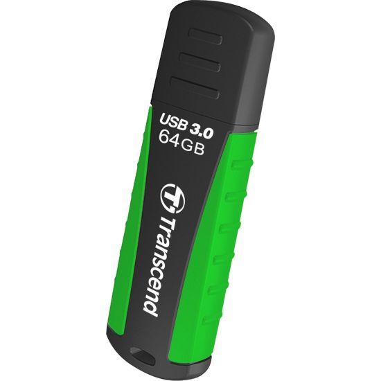 Picture of Transcend 64GB JetFlash 810 USB 3.0 Flash Drive - 64 GB - USB 3.0 - Black, Green - Lifetime Warranty