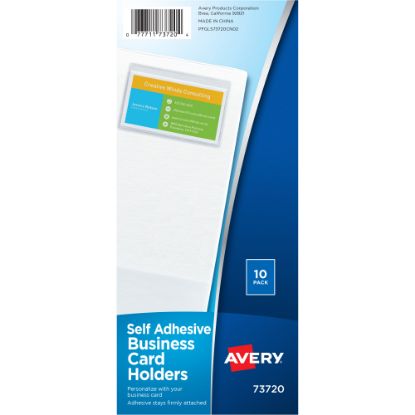 Picture of Avery Self-Adhesive Top Load Business Card Holders, Holds 2in x 3.5in Cards, Clear, Pack Of 10