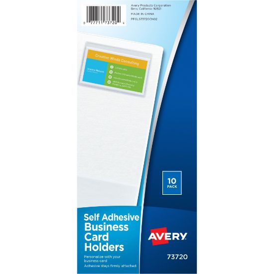 Picture of Avery Self-Adhesive Top Load Business Card Holders, Holds 2in x 3.5in Cards, Clear, Pack Of 10