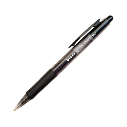 Picture of SKILCRAFT Vista Pens, Medium Point, Transparent Barrel, Black, Pack of 12