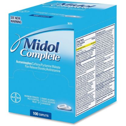 Picture of Midol Complete Pain Reliever Caplets - For Menstrual Cramp, Backache, Muscular Pain, Headache, Bloating - 100 / Box