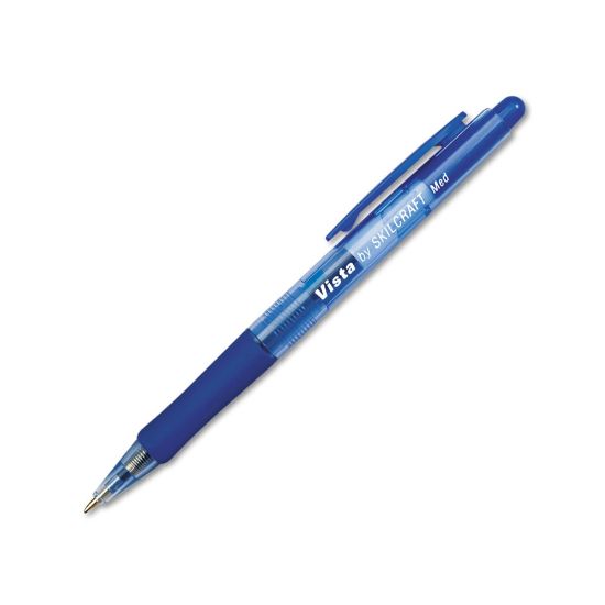 Picture of SKILCRAFT Vista Pens, Medium Point, Transparent Barrel, Blue Ink, Pack Of 12 (AbilityOne)