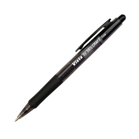 Picture of SKILCRAFT Vista Pens, Fine Point, Transparent Barrel, Black Ink, Pack Of 12 (AbilityOne)