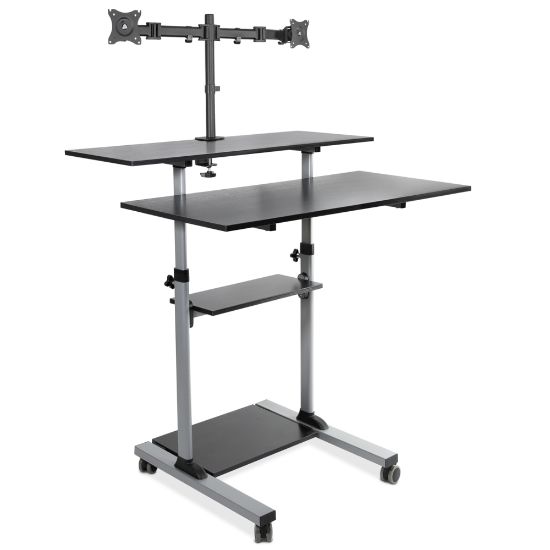 Picture of Mount-It! MI-7972 Mobile Standing Desk Workstation, With Dual-Monitor Mount, 72-1/4inH x 39-1/2inW x 26inD, Silver