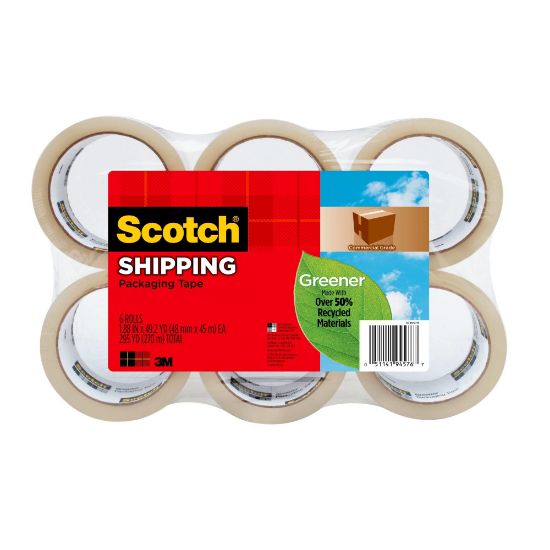 Picture of Scotch 3750 Greener Commercial Grade Packing Tape, 1-7/8in x 49.2 Yd., Clear, Pack Of 6 Rolls