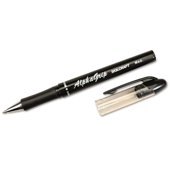 Picture of SKILCRAFT Alphagrip Ballpoint Pens, Medium Point, Black Barrel, Black Ink, Pack Of 12