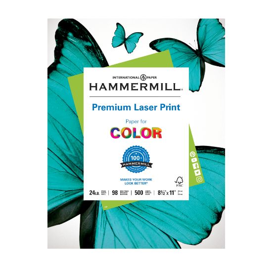 Picture of Hammermill Premium Laser Paper, White, Letter Size (8 1/2in x 11in), Ream Of 500 Sheets, , FSC Certified, 24 Lb, 98 Brightness