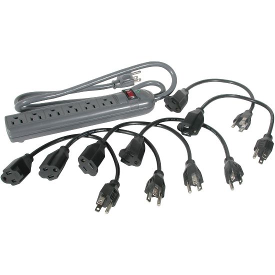 Picture of C2G 6-Outlet Surge Suppressor with (6) 1ft Outlet Saver Power Extension Cords - Receptacles: 6 x NEMA 5-15R - 270J