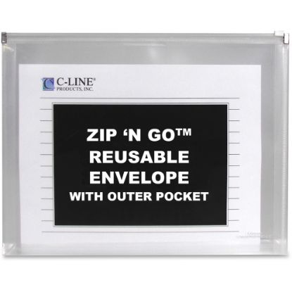 Picture of C-Line Zip N Go Reusable Poly Envelope with Outer Pocket - Zipper Closure, Clear, 3/PK, 48117