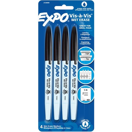 Picture of Expo Vis-A-Vis Wet-Erase Fine-Tip Markers, Gray Barrel, Black Ink, Set Of 4 Markers