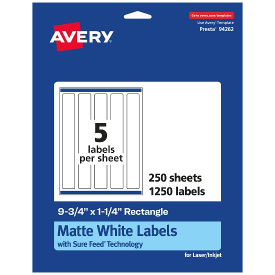 Picture of Avery Permanent Labels With Sure Feed, 94262-WMP250, Rectangle, 9-3/4in x 1-1/4in, White, Pack Of 1,250