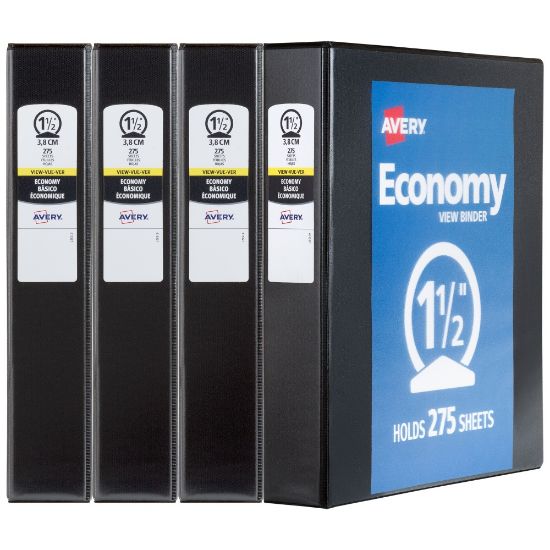 Picture of Avery Economy View 3 Ring Binders, 1-1/2in Round Rings, Black, Pack Of 4