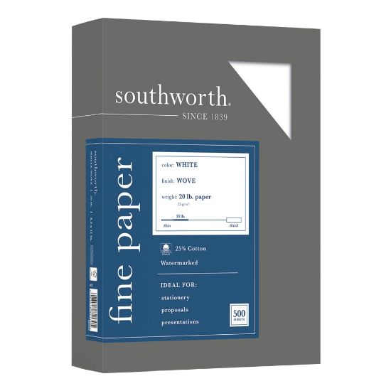 Picture of Southworth 25% Cotton Business Paper, 8 1/2in x 11in, 20 Lb, White, Box Of 500