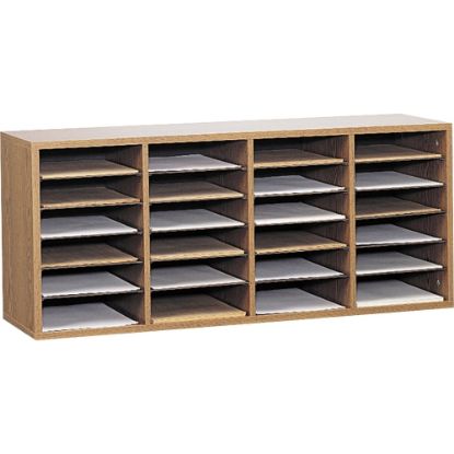 Picture of Safco Adjustable Wood Literature Organizer, 16 3/8inH x 39 3/8inW x 11 3/4inD, 24 Compartments, Oak