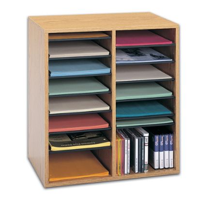 Picture of Safco Adjustable Wood Literature Organizer, 20inH x 19 1/2inW x 11 3/4inD, 16 Compartments, Oak