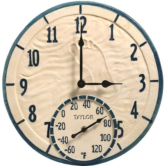 Picture of Taylor 14in Decorative Poly Resin Clock with Thermometer, By the Sea - Analog - Quartz - CaseThermometer