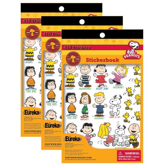 Picture of Eureka Sticker Books, Peanuts, 410 Stickers Per Book, Pack Of 3 Books