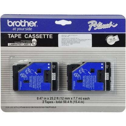 Picture of Brother TC-20 Black-On-White Tapes, 0.5in x 25ft, Pack Of 2