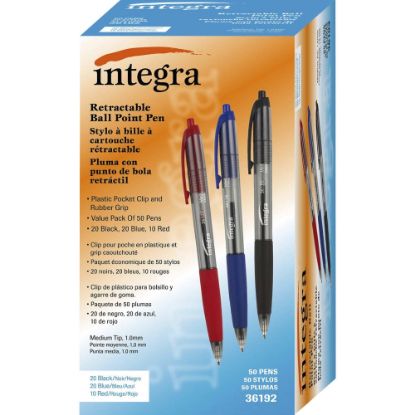 Picture of Integra Retractable Ballpoint Pens, Medium Point, 1.0 mm, Assorted Ink Colors, Pack Of 50 Pens