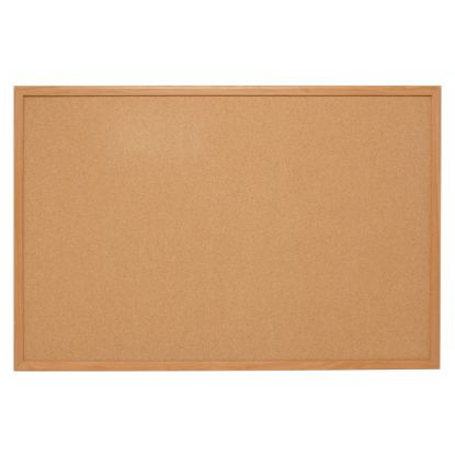 Picture of Quartet Natural Cork Bulletin Board, 48in x 36in, Wood Frame With Oak Finish