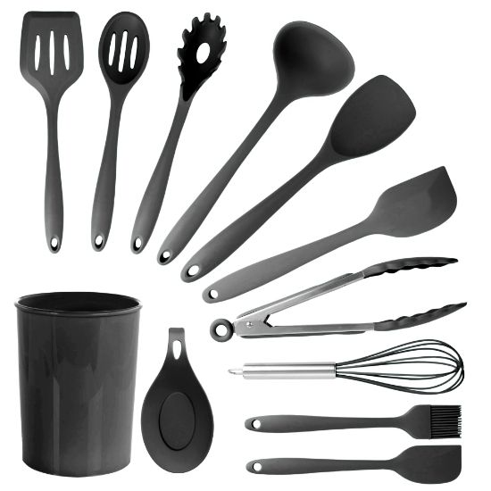 Picture of MegaChef Silicone Cooking Utensils, Black, Set Of 12 Utensils