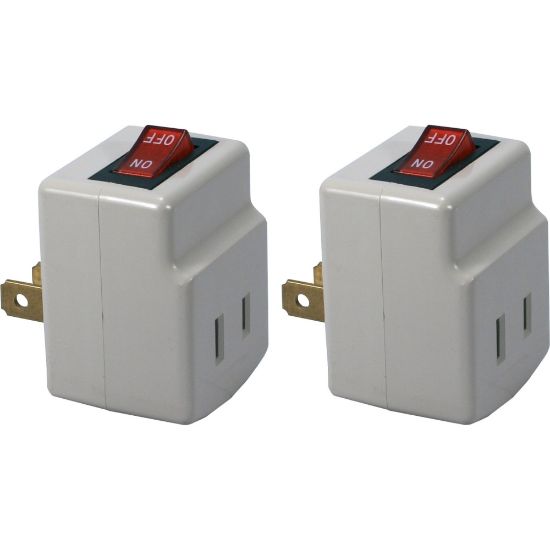 Picture of QVS 2-Pack Single-Port Power Adaptor with Lighted On/Off Switch - 1 x 2P Plug - 1 x 2P Receptacle - 125 V AC / 15 A - Gray