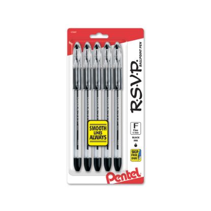 Picture of Pentel R.S.V.P. Ballpoint Pens, Fine Point, 0.7 mm, Clear Barrel, Black Ink, Pack Of 5