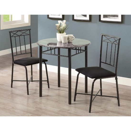 Picture of Monarch Specialties 30in Round Marble-Top Table With 2 Bistro Chairs, Gray/Black