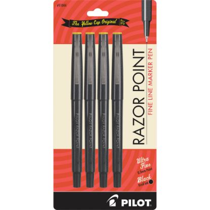 Picture of Pilot Razor Point Marker Pens, Extra-Fine Point, 0.3mm, Black Barrel, Black Ink, Pack Of 4