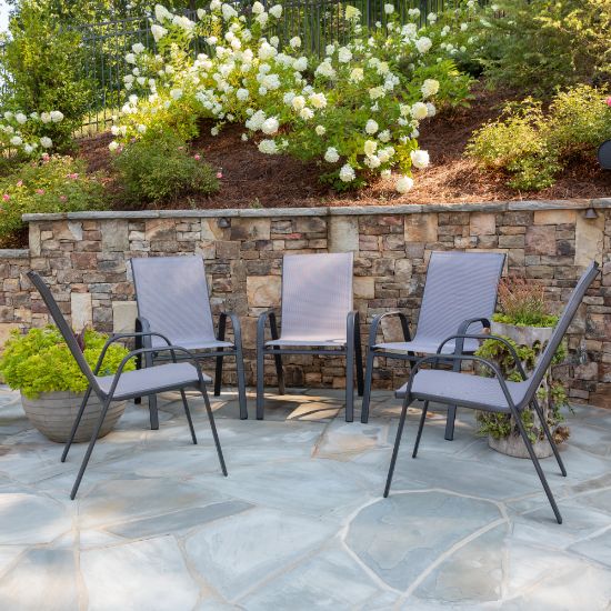 Picture of Flash Furniture Brazos Series Outdoor Stack Chairs, Black/Gray, Set Of 5 Chairs