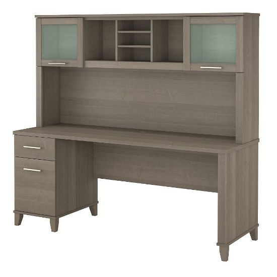 Picture of Bush Furniture Somerset Office Desk With Hutch, 72inW, Ash Gray, Standard Delivery