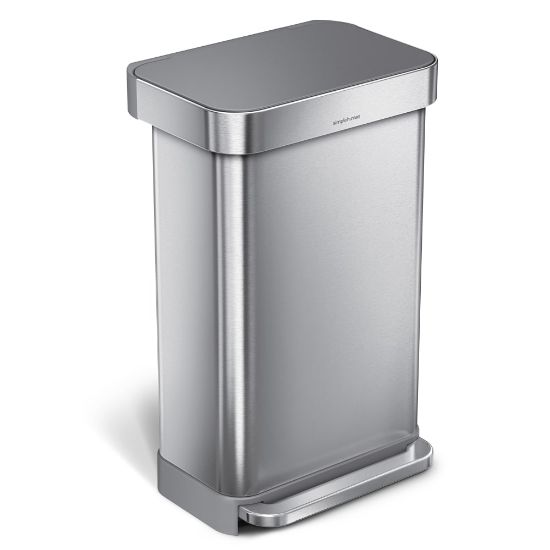 Picture of simplehuman 45L Rectangular Step Can With Liner Rim, Brushed Silver/Gray