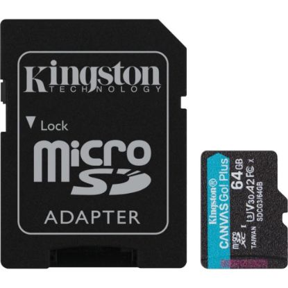 Picture of Kingston Canvas Go! Plus SDCG3 64 GB Class 10/UHS-I (U3) microSDXC - 170 MB/s Read - 70 MB/s Write - Lifetime Warranty