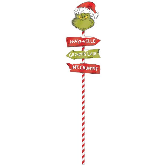 Picture of Amscan 190974 Christmas Grinch Directional Metal Yard Stake, 42inH x 10inW x 10inD, Multicolor