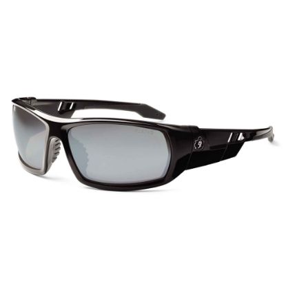 Picture of Ergodyne Skullerz Safety Glasses, Odin, Shiny Black Frame, Silver Mirror Lens