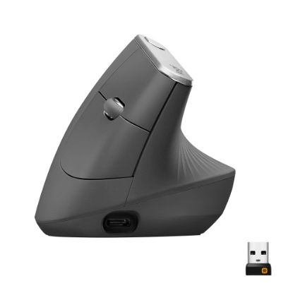 Picture of Logitech MX Vertical Advanced Ergonomic Wireless Mouse, Control and Move Content Between 3 Windows and Apple Computers (Bluetooth or USB), Rechargeable, Graphite