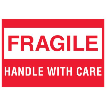 Picture of Tape Logic Preprinted Shipping Labels, DL1051, Fragile - Handle With Care Box, Rectangle, 2in x 3in, Red/White, Roll Of 500