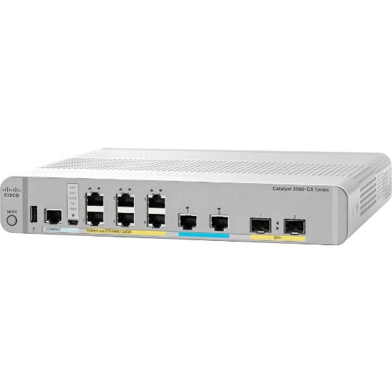 Picture of Cisco 3560-CX Switch 6 GE PoE+, 2 MultiGE PoE+, uplinks: 2 x 10G SFP+, IP Base - 8 Ports - Manageable - Gigabit Ethernet, 10 Gigabit Ethernet - 10/100/1000Base-TX, 10GBase-X - 3 Layer Supported - Modular - Power Supply