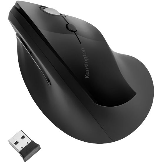 Picture of Kensington Pro Fit Ergo Vertical Wireless Mouse - Wireless - Radio Frequency - Black - 1 - USB - 1600 dpi - Scroll Wheel - 6 Button(s)