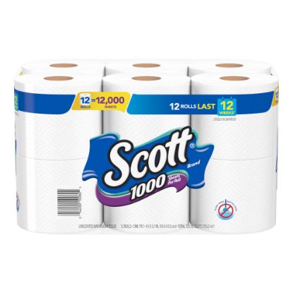 Picture of Scott 1000 Toilet Paper, 1000 Sheets Per Roll, Pack Of 12 Rolls